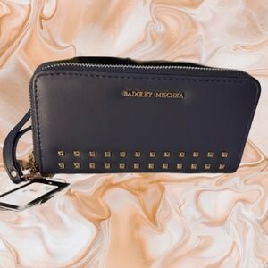 NWT Badgley Mischka Navy Wristlet Wallet NWT Gold Studded Details